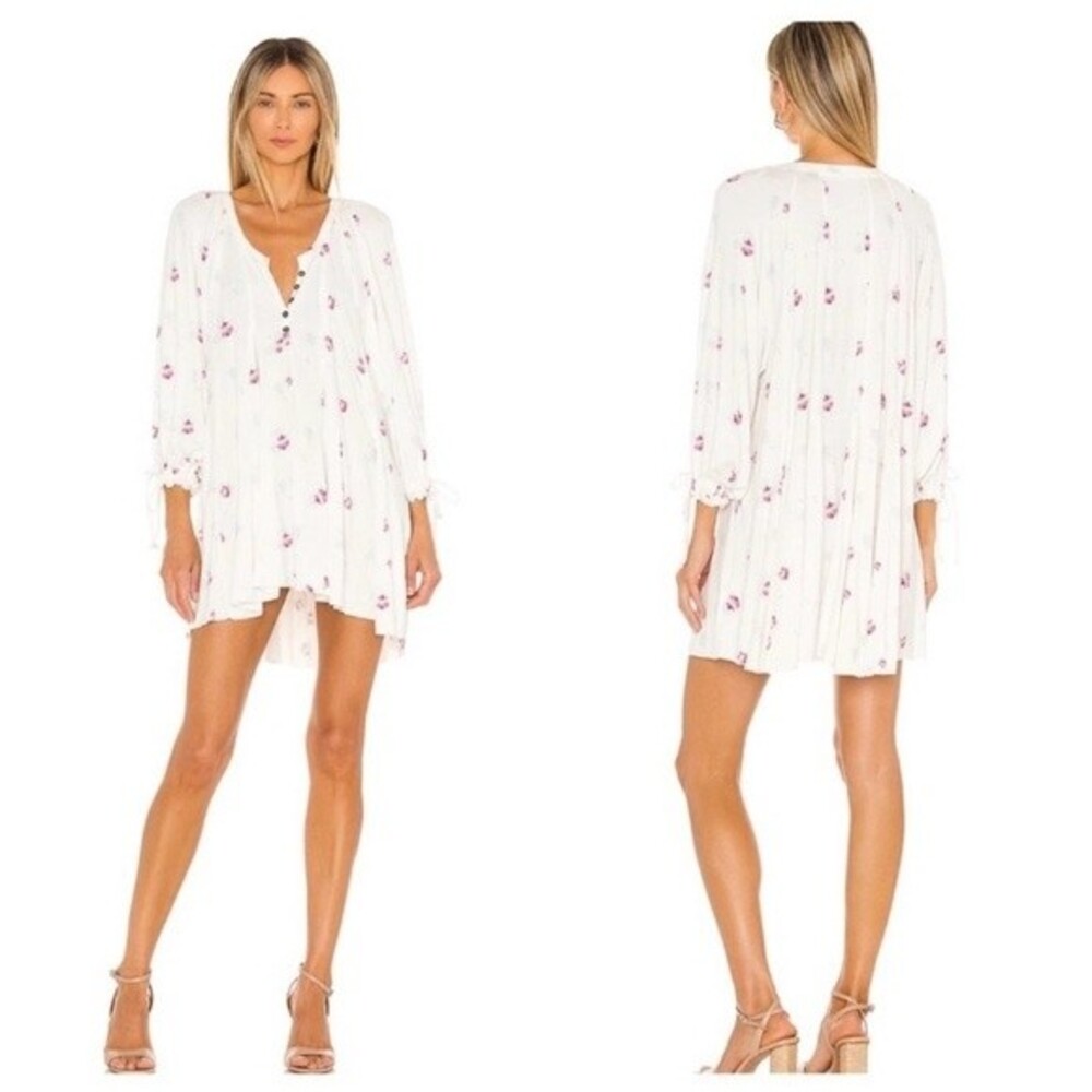 Free People Top/Dress Revolve Winter Sun Mini Dress Relaxed Fit Ivory Floral‎ XS